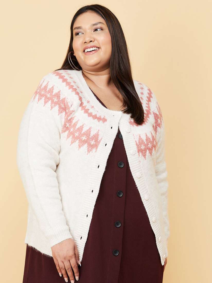 Buy max Women Plus Size Pink White Printed Cardigan Sweaters for Women 19816064 Myntra