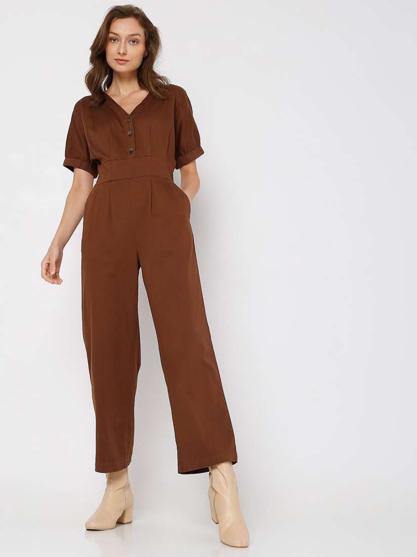 Buy Vero Moda Brown Solid Basic Jumpsuit Jumpsuit for Women 19816678 Myntra