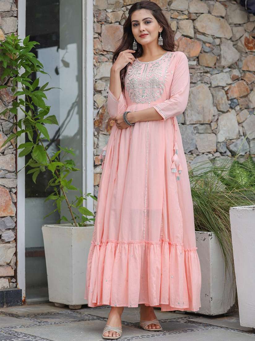 Buy KAAJH Women Pink Embellished Pure Cotton Anarkali Ethnic Dresses Ethnic Dresses for Women 19816716 Myntra
