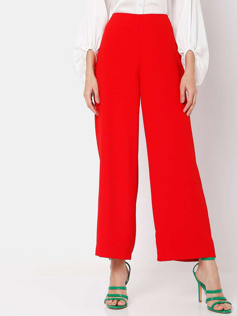 Buy Vero Moda Women Red Flared High-Rise Trousers - Trousers for Women  19817002 | Myntra
