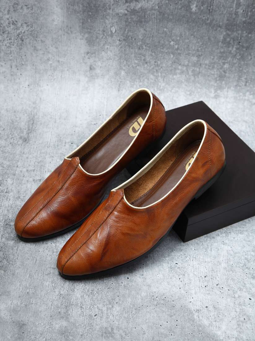 Buy ID Men Tan Ethnic Leather Mojaris Casual Shoes for Men 19823936 Myntra