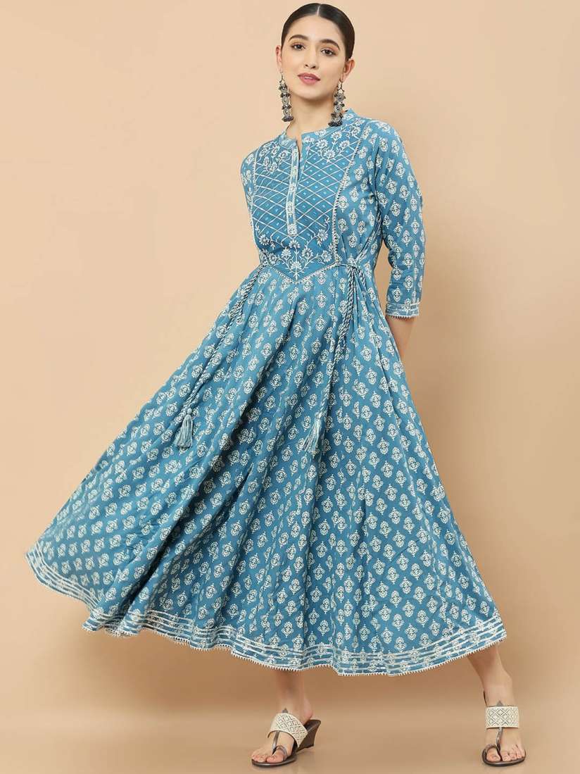 Buy Soch Women Blue White Ethnic Motifs Printed Anarkali Kurta Kurtas for Women 19824404 Myntra