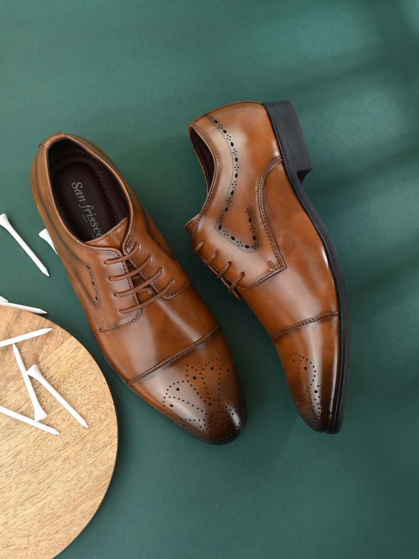 Buy San Frissco Men Tan Faux Leather Formal Brogue Shoes Formal Shoes for Men 19824820 Myntra
