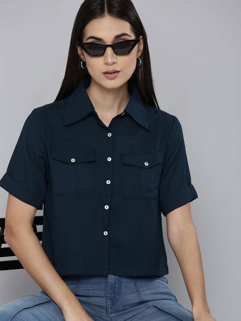 Buy Flying Machine Women Navy Blue Solid Casual Shirt Shirts for Women 19825586 Myntra