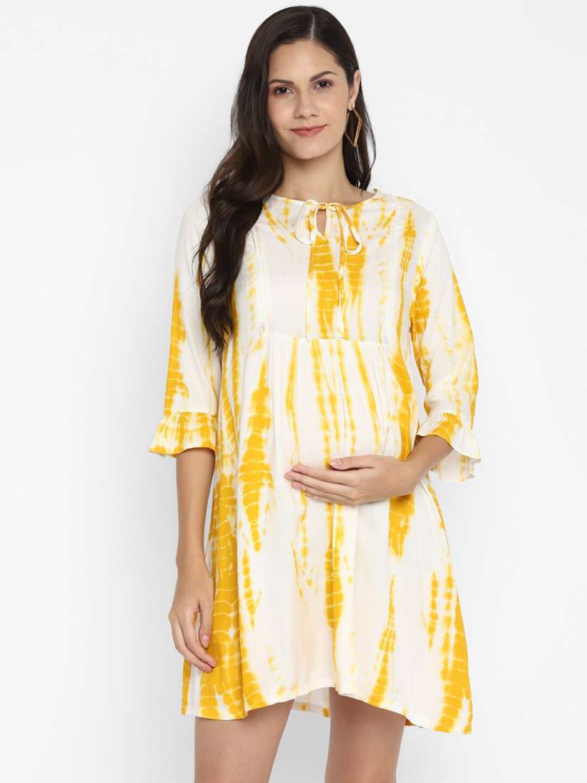 Buy Momsoon Maternity Yellow Tie and Dye Tie Up Neck A Line Dress Dresses for Women 19827534 Myntra