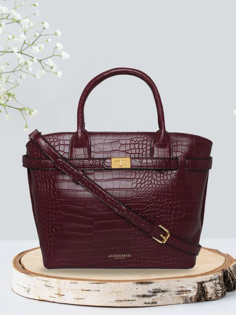 Buy Accessorize Burgundy Animal Textured Oversized Structured Handheld Bag Handbags for Women 19833406 Myntra