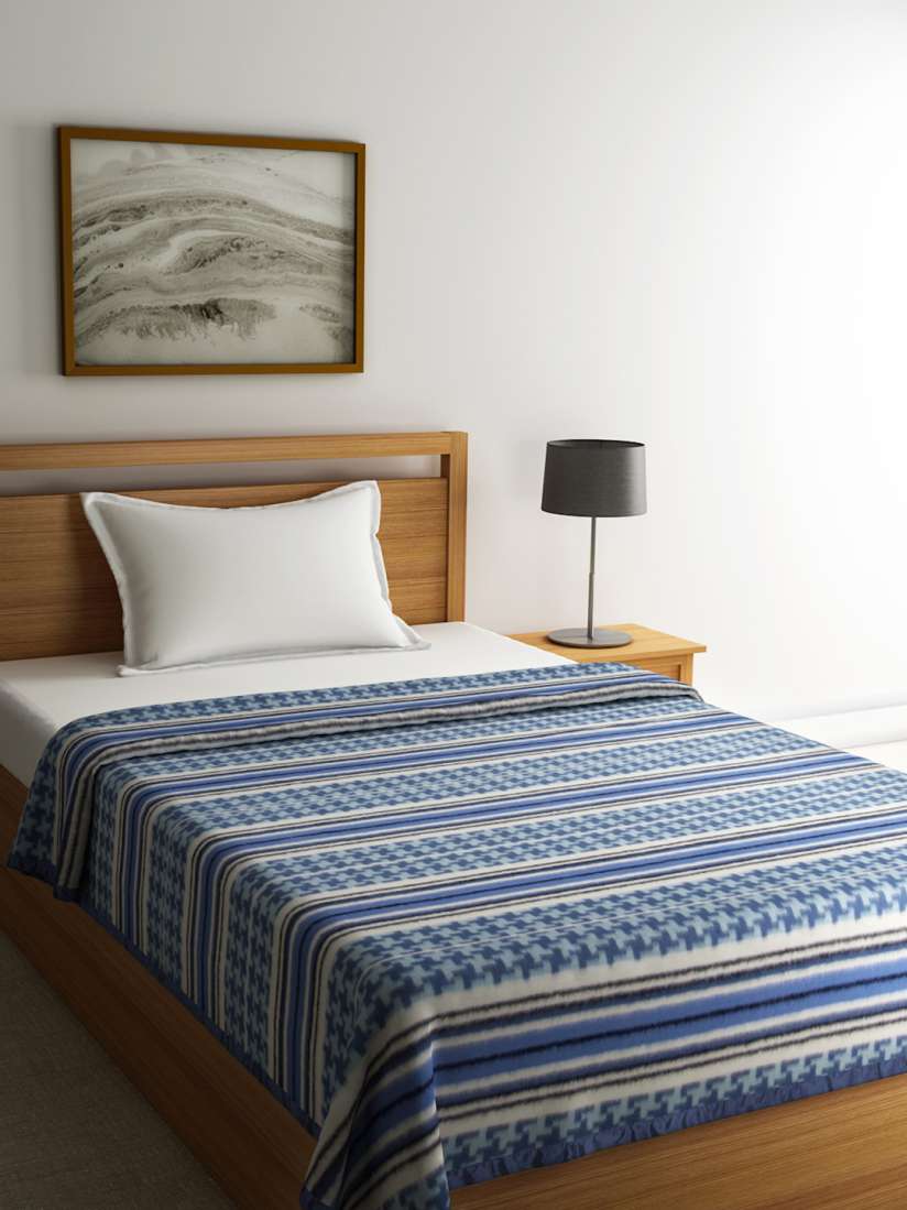 Buy Raymond Home Blue White Printed Woollen Single Blanket Blankets Quilts and Dohars for Unisex 1983587 Myntra