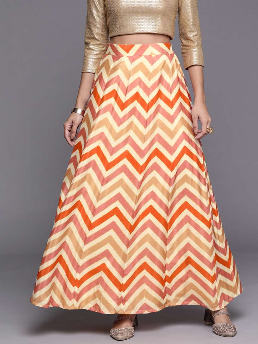 Buy Libas Women Cream Coloured Orange Chevron Printed Ethnic Skirt Skirts for Women 19847286 Myntra