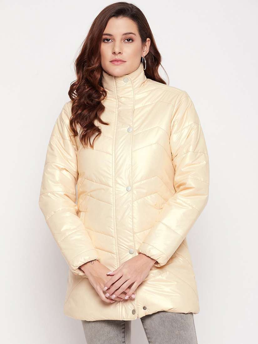 Buy Spirit Women Cream Solid Windcheater Stand Collar Long Sleeves Longline Puffer Jacket Jackets for Women 19857382 Myntra