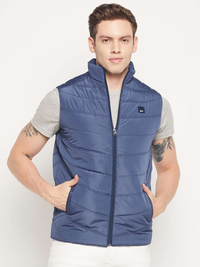 Buy Spirit Men Navy Blue Windcheater and Water Resistant Sleeveless Padded Jacket Jackets for Men 19860016 Myntra