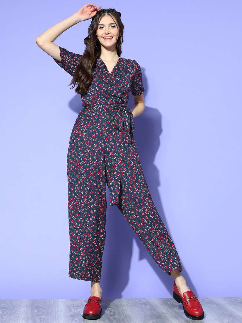 Buy Berrylush Women Navy Blue Printed Wrap it Up Jumpsuit Jumpsuit for Women 19865980 Myntra