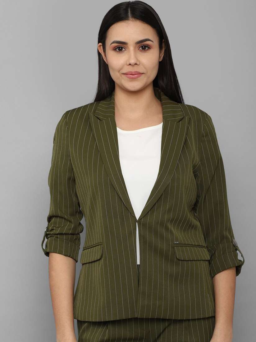 Green striped blazer womens discount