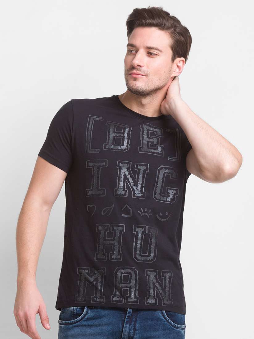 Buy Being Human Men Black Typography Printed Cotton T shirt Tshirts for Men 19876564 Myntra