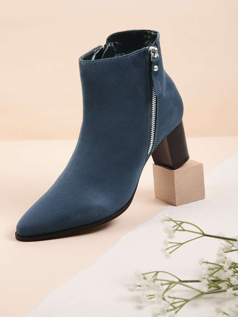 Navy blue block heel boots best sale