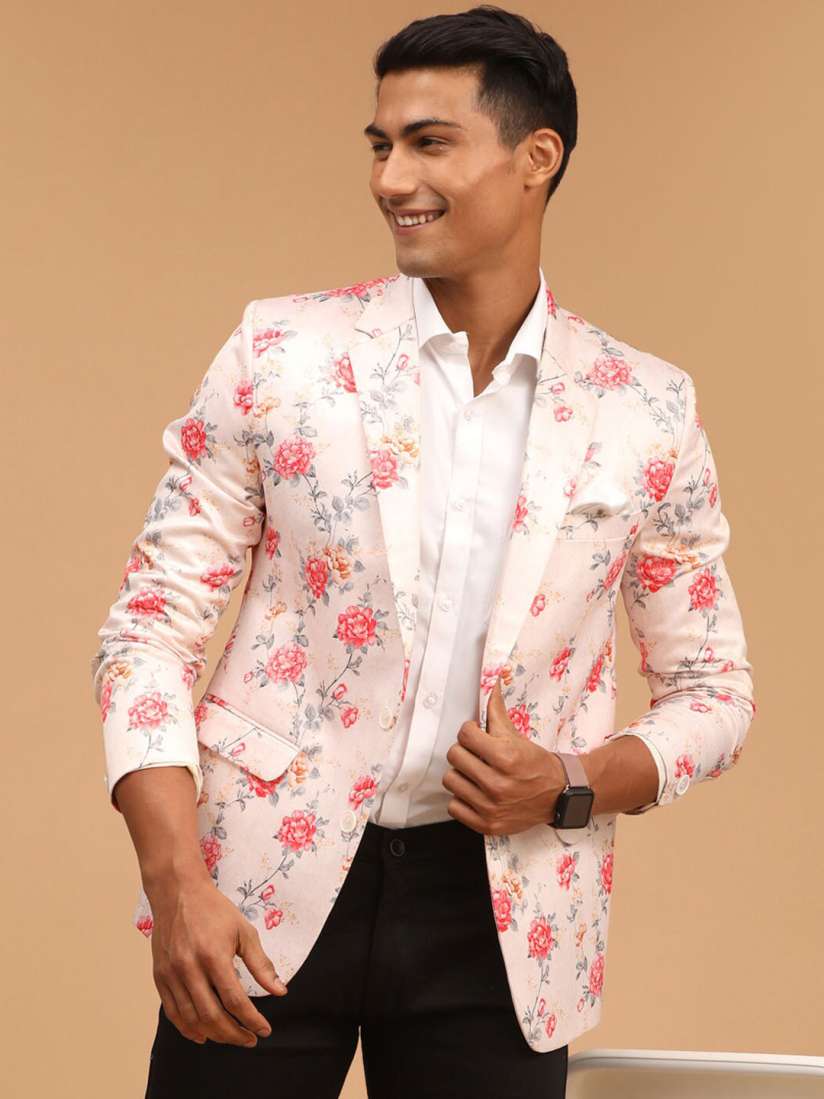 Buy VASTRAMAY Men Peach Floral Printed Satin Twill Blazer Blazers for Men 19884934 Myntra