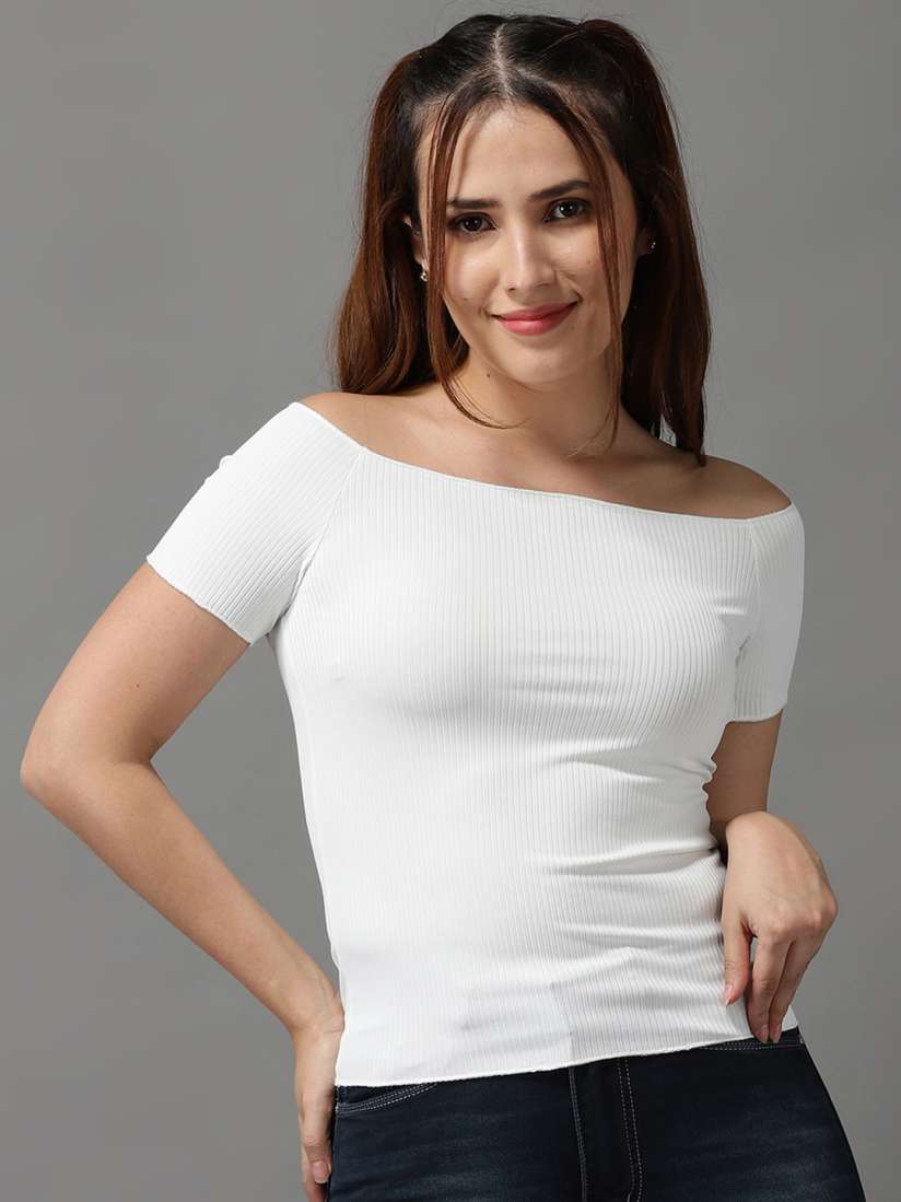 White off the shoulder bardot top cheap