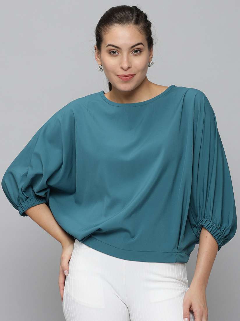 Buy SHOWOFF Batwing Sleeves Cinched Waist Regular Top Tops for Women 19885954 Myntra