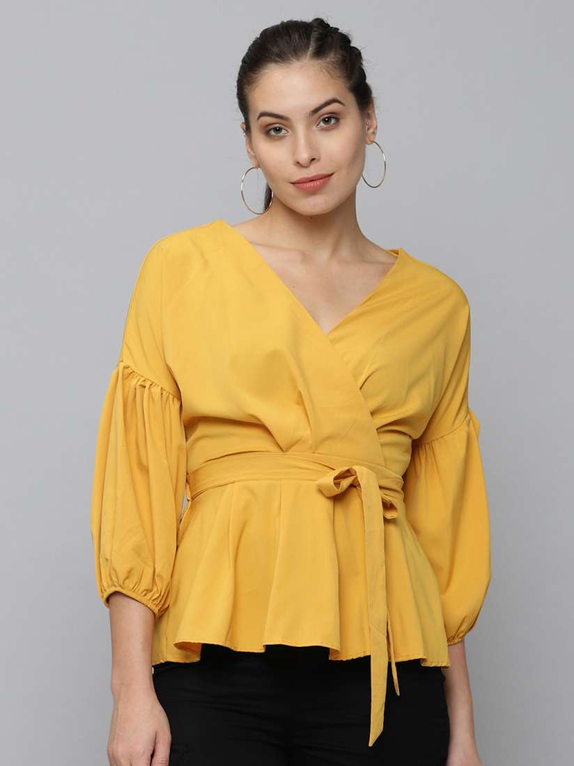 Buy SHOWOFF Mustard Yellow Wrap Top Tops for Women 19885990 Myntra