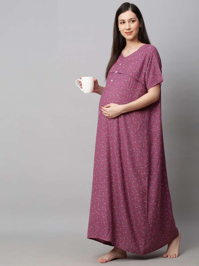 Buy MomToBe Purple Printed Maxi Maternity Sustainable Nightdress Nightdress for Women 19889244 Myntra