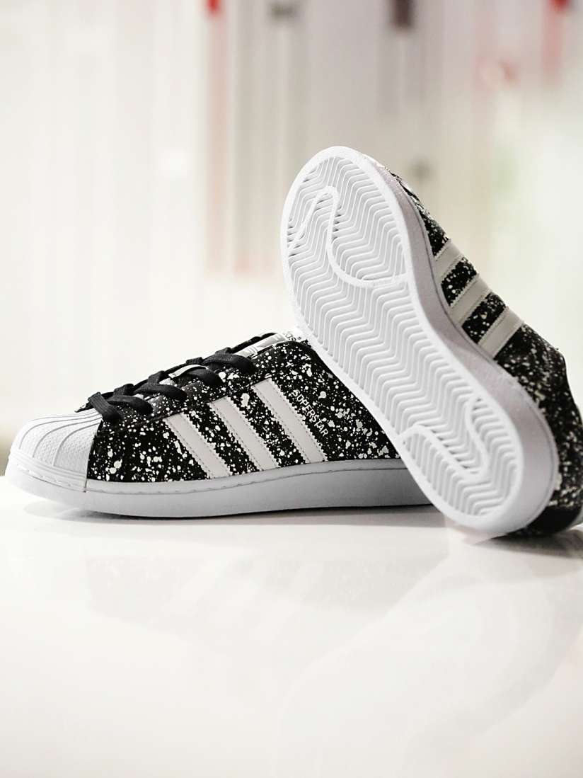 Womens adidas white & black superstar trainers cheap