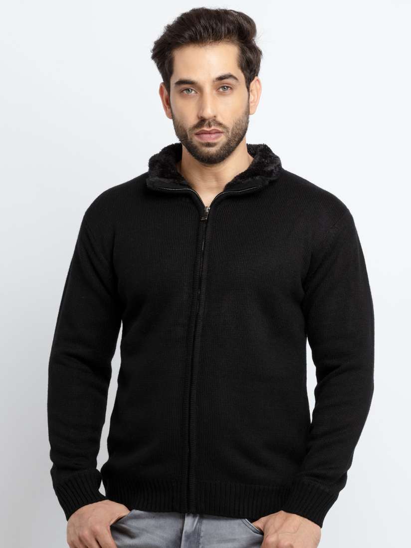 Mens black sweater jacket top
