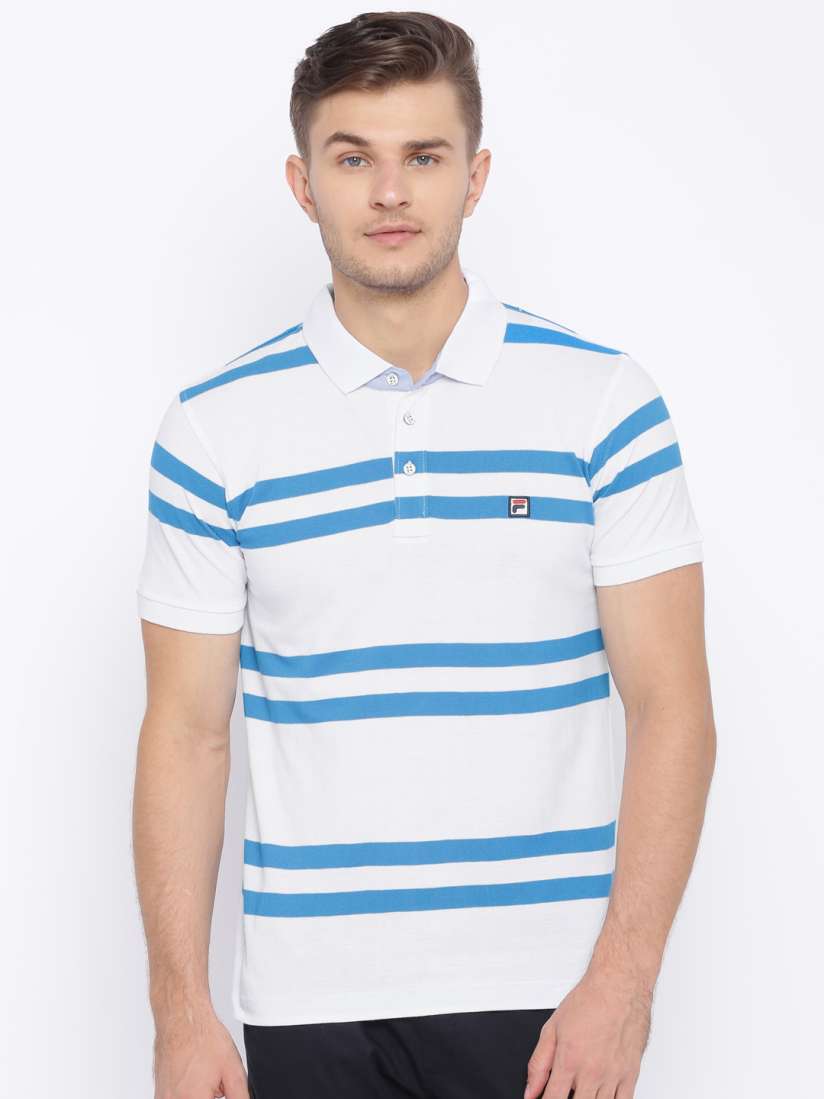 Buy FILA Men White Blue Striped Polo T Shirt Tshirts for Men Myntra