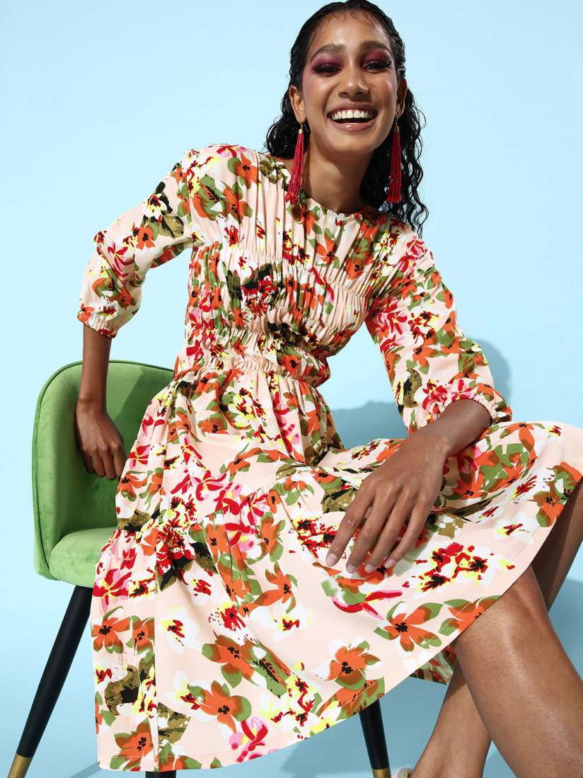 Buy StyleStone Women Lovely Multi Coloured Floral Once Upon a Sleeve Dress Dresses for Women 19902960 Myntra