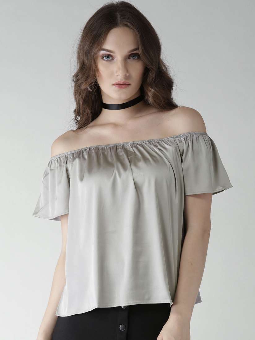 Buy FOREVER 21 Women Silver Solid Bardot Top Tops for Women 1990330 Myntra
