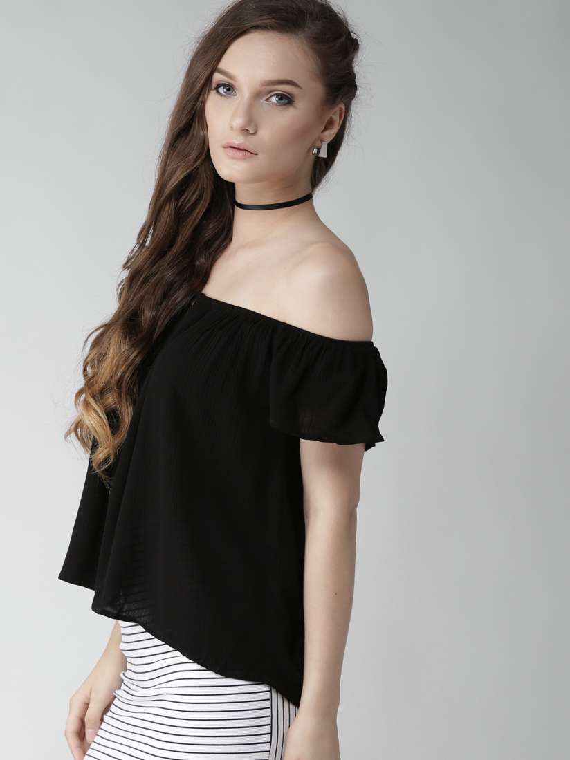 Buy FOREVER 21 Women Black Solid Bardot Top Tops for Women 1990368 Myntra