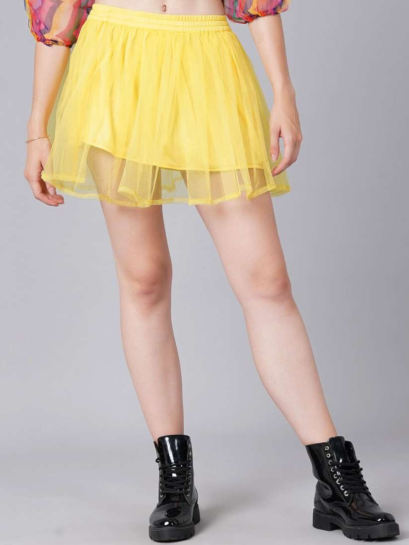 Buy Cation Women Yellow Solid A line Flared Mini Skirts Skirts for Women 19909266 Myntra