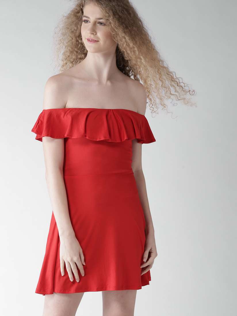 Buy FOREVER 21 Women Red Off Shoulder Fit and Flare Dress Dresses for Women 1991371 Myntra