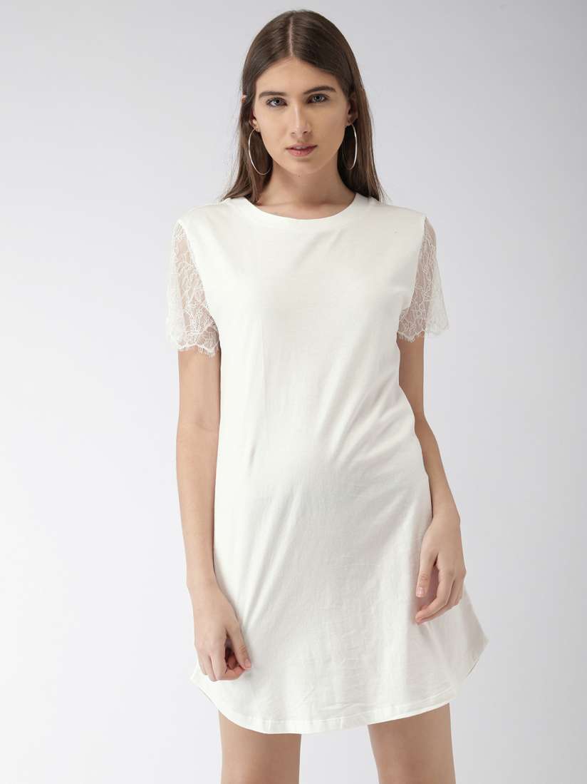 Buy FOREVER 21 Women White Solid T shirt Dress Dresses for Women 1991451 Myntra