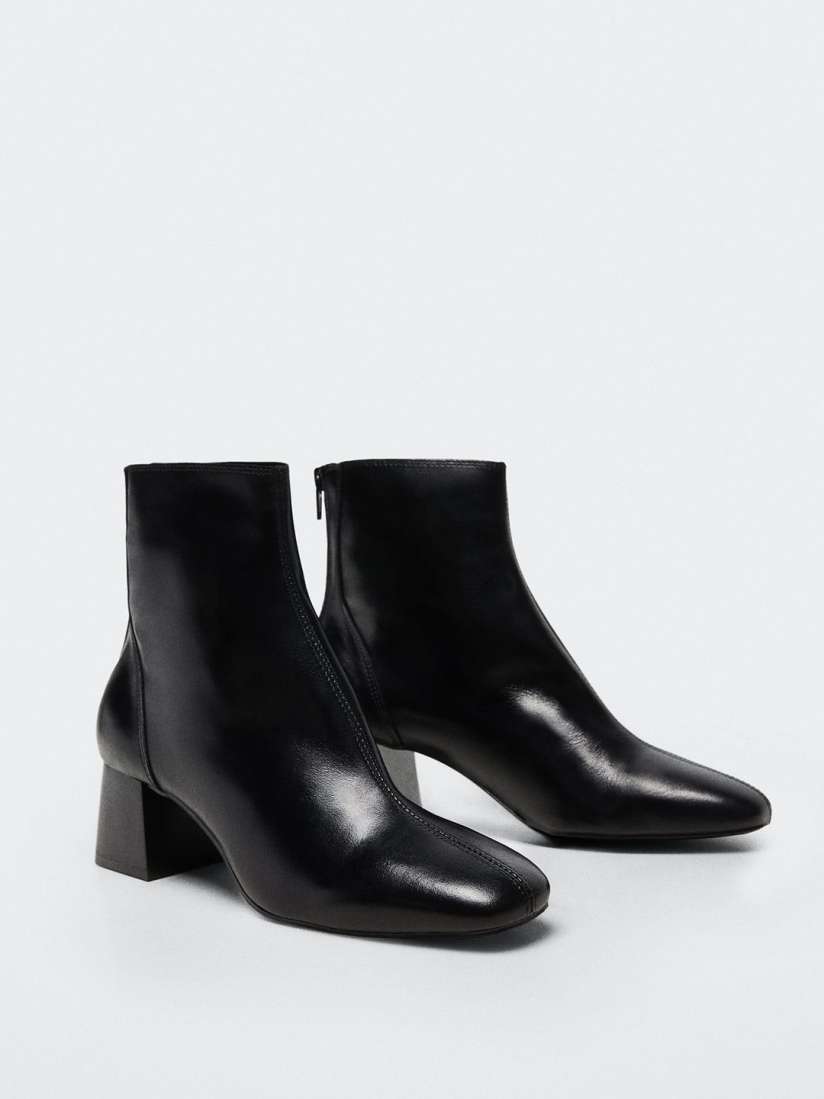 Buy MANGO Women Black Solid Mid Top Leather Block Heel Regular Boots Boots for Women 19914538 Myntra