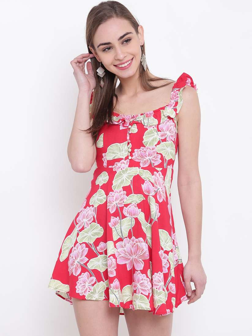 Buy FOREVER 21 Women Red Green Printed A Line Dress Dresses for Women 1991534 Myntra