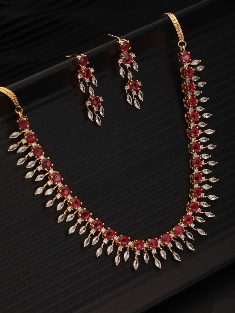 Buy Saraf RS Jewellery Gold Plated Pink AD Studded Necklace Earrings Jewellery Set for Women 19919604 Myntra