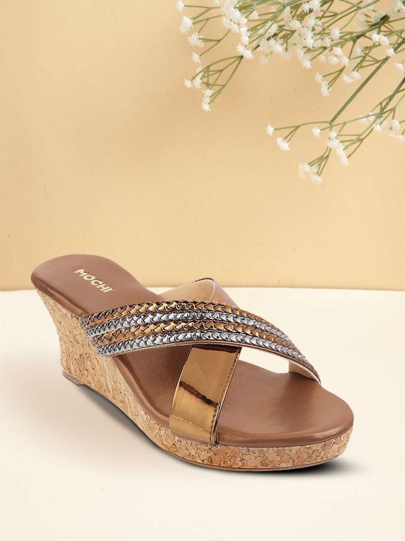 Buy Mochi Gold Toned Wedge Sandals Heels for Women 19921878 Myntra