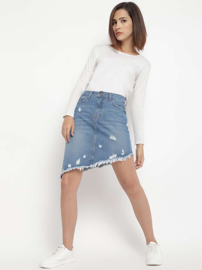 Myntra Distressed Blue Denim Skirt Buy FOREVER 21 Blue Distressed