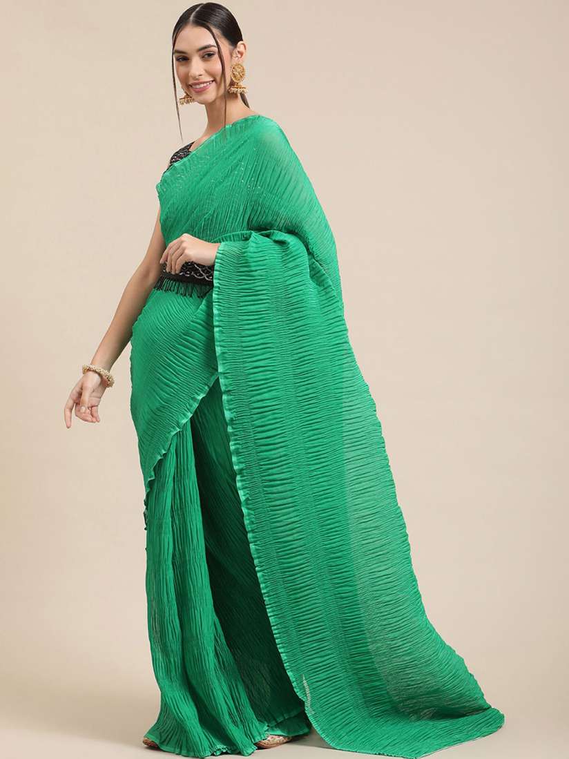 Myntra green saree new arrivals