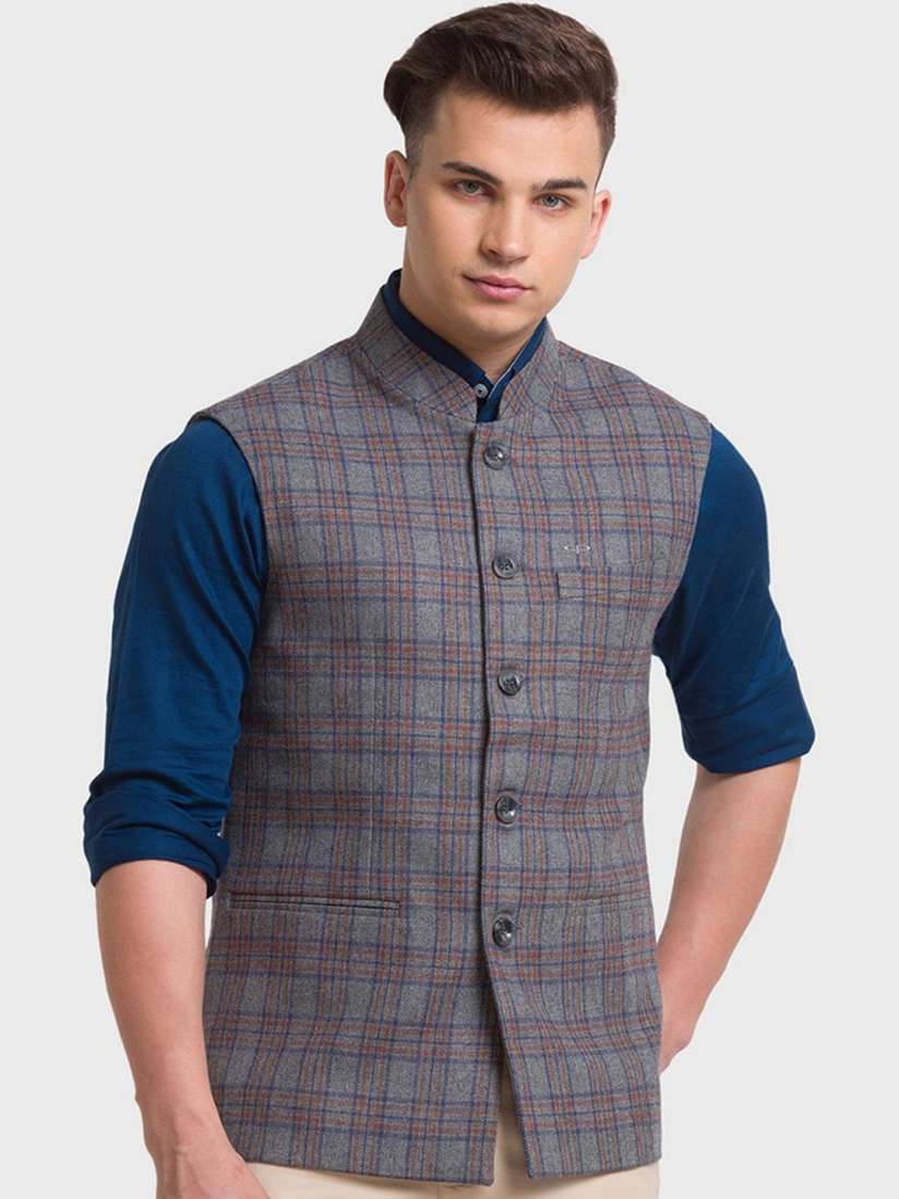 Buy ColorPlus Men Grey Checked Nehru Jacket Nehru Jackets for Men 19939436 Myntra