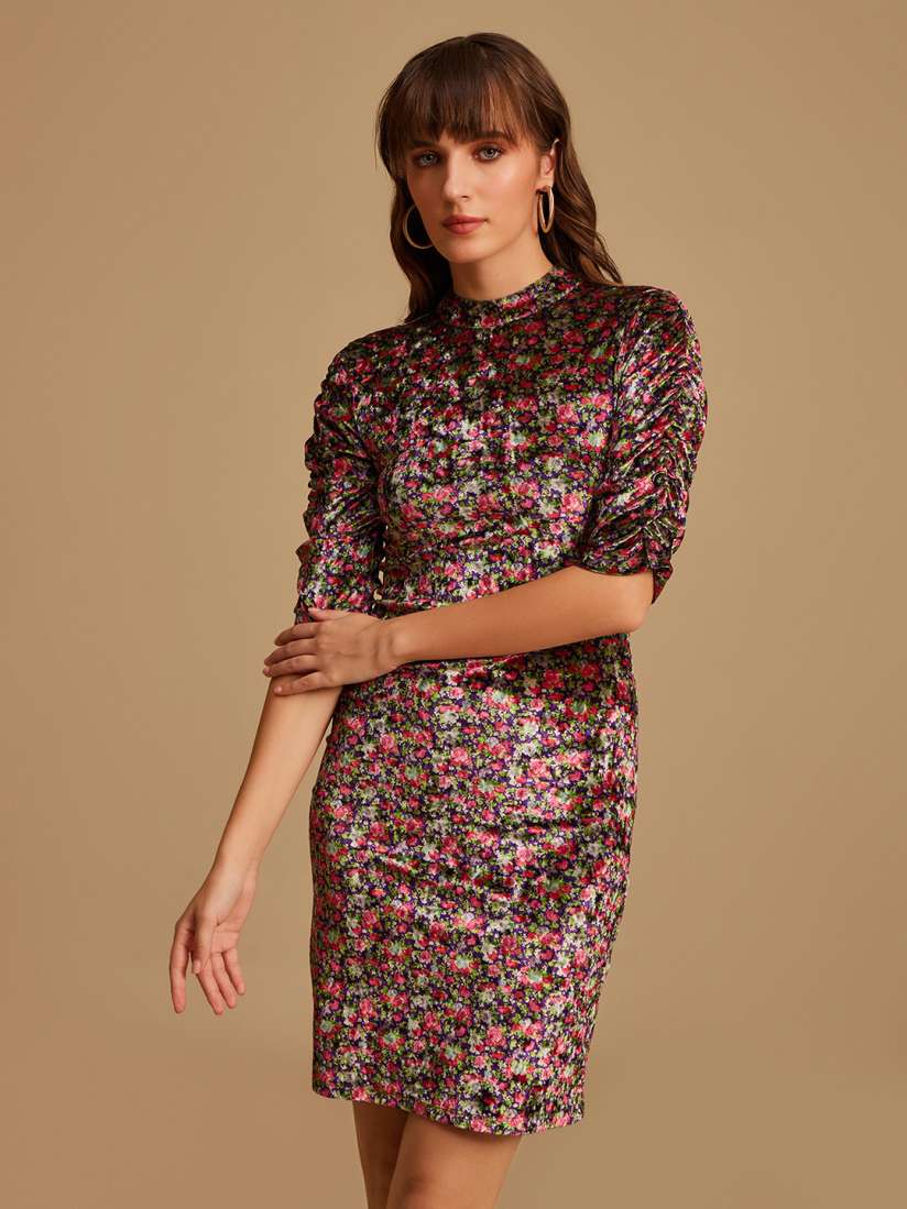 Buy Kazo Purple Floral Velvet Sheath Dress Dresses for Women 19940360 Myntra