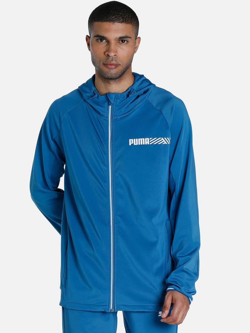 Buy Puma Men Blue White Typography Longline Tec Regular Fit Sport Sporty Jacket Jackets for Men 19945090 Myntra