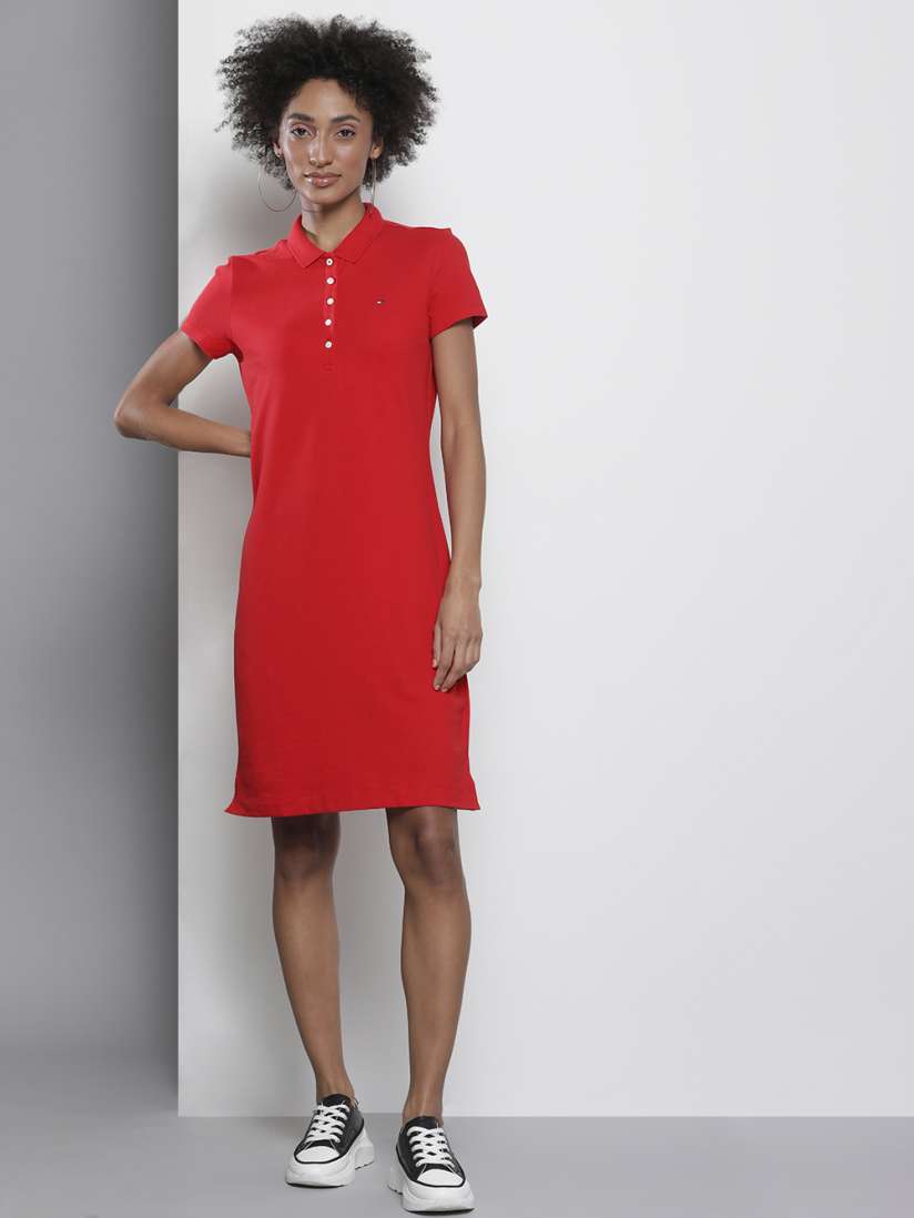Buy Tommy Hilfiger Womem Red Solid Polo Collar T shirt Dress Dresses for Women 19957298 Myntra