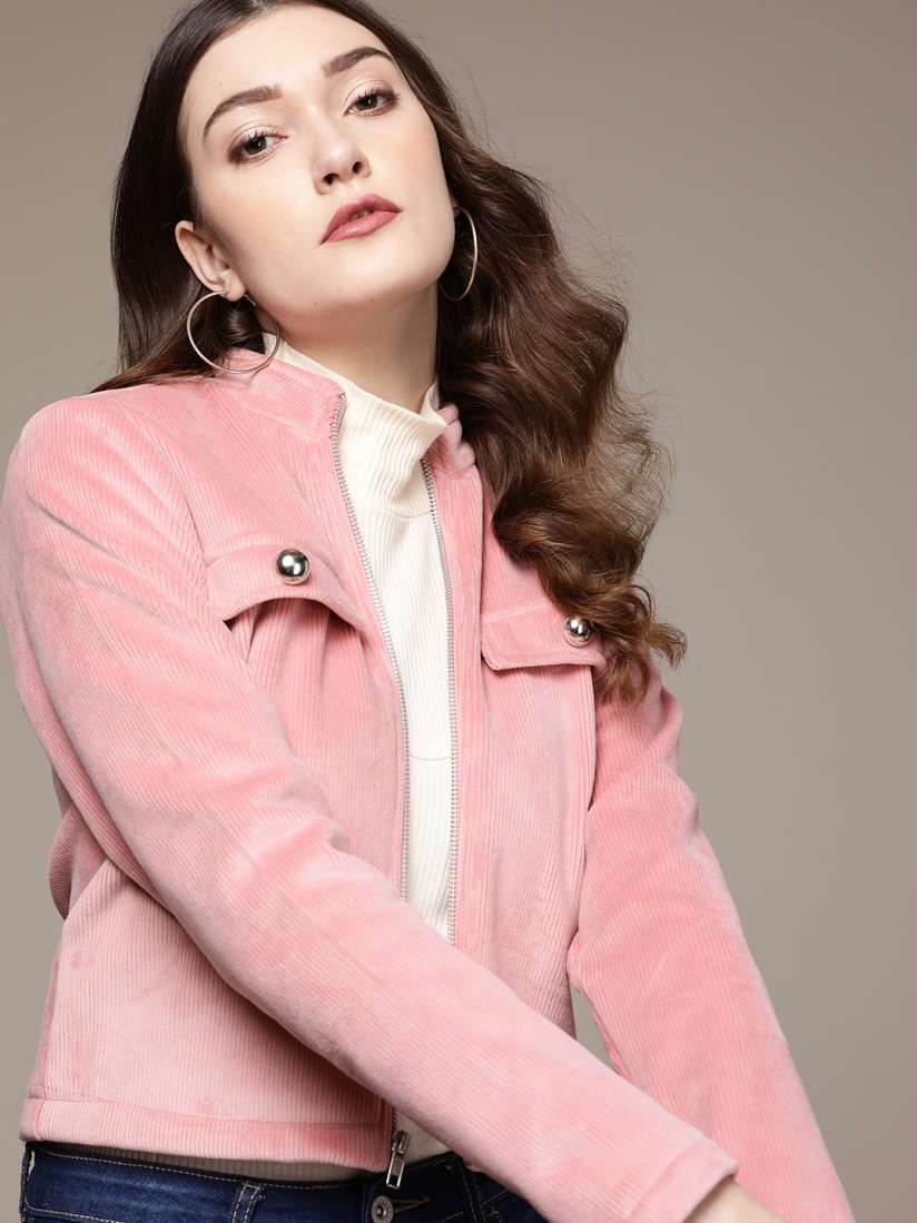 Pink ribbed jacket best sale