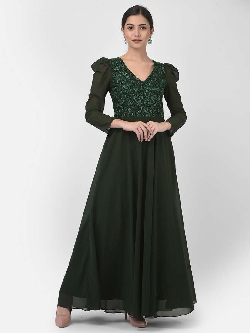 Buy Eavan Green Floral Embroidered Georgette Maxi Dress Dresses for Women 19965386 Myntra