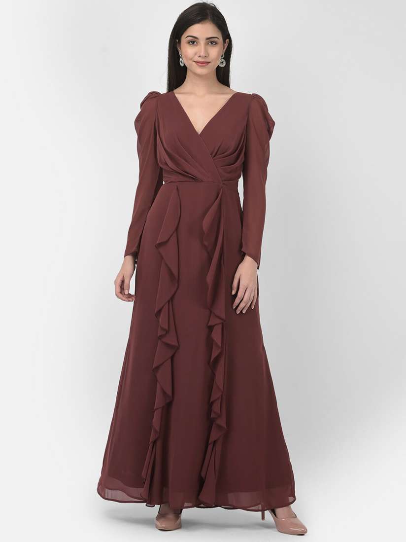 Buy Eavan Brown Georgette Maxi Dress Dresses for Women 19965424 Myntra