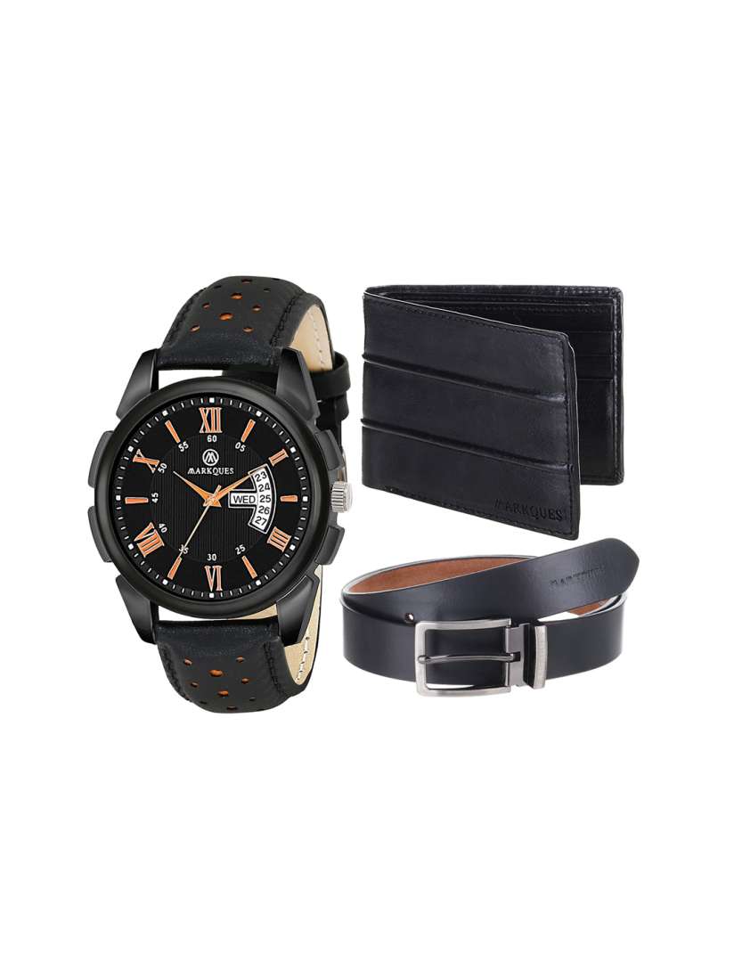 Buy MARKQUES Men Black Watch Belt and Wallet Combo Accessory Gift Set Accessory Gift Set for Men 19965964 Myntra