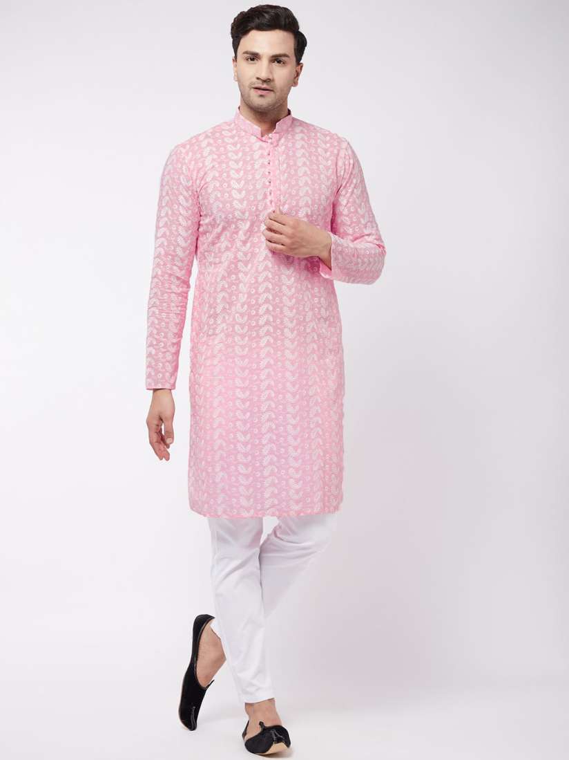 Buy VASTRAMAY Men Pink Chikankari Pure Cotton Kurta with Pyjamas Kurta Sets for Men 19966320 Myntra