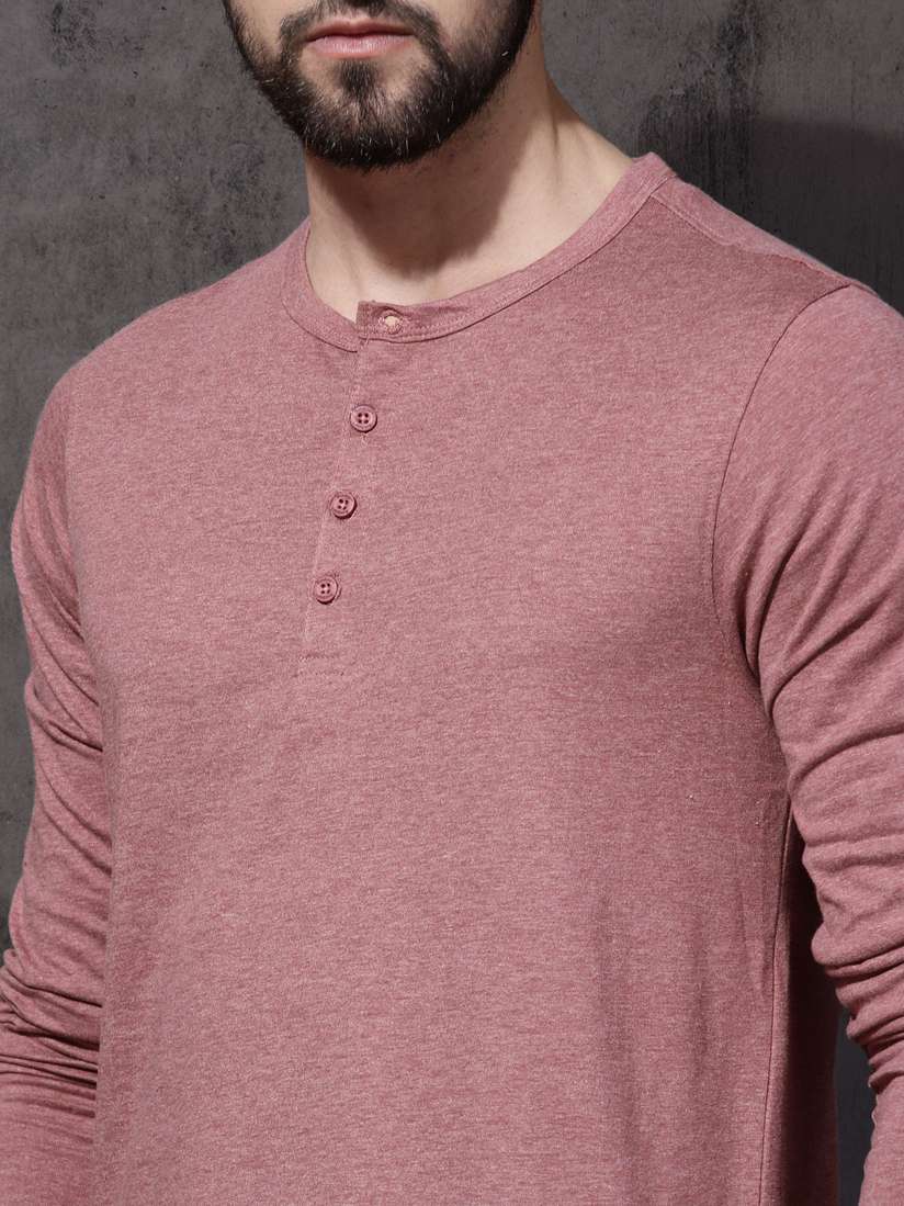 Buy Roadster Men Pink Melange Solid Henley Neck T-shirt - Tshirts for Men  1996771 | Myntra