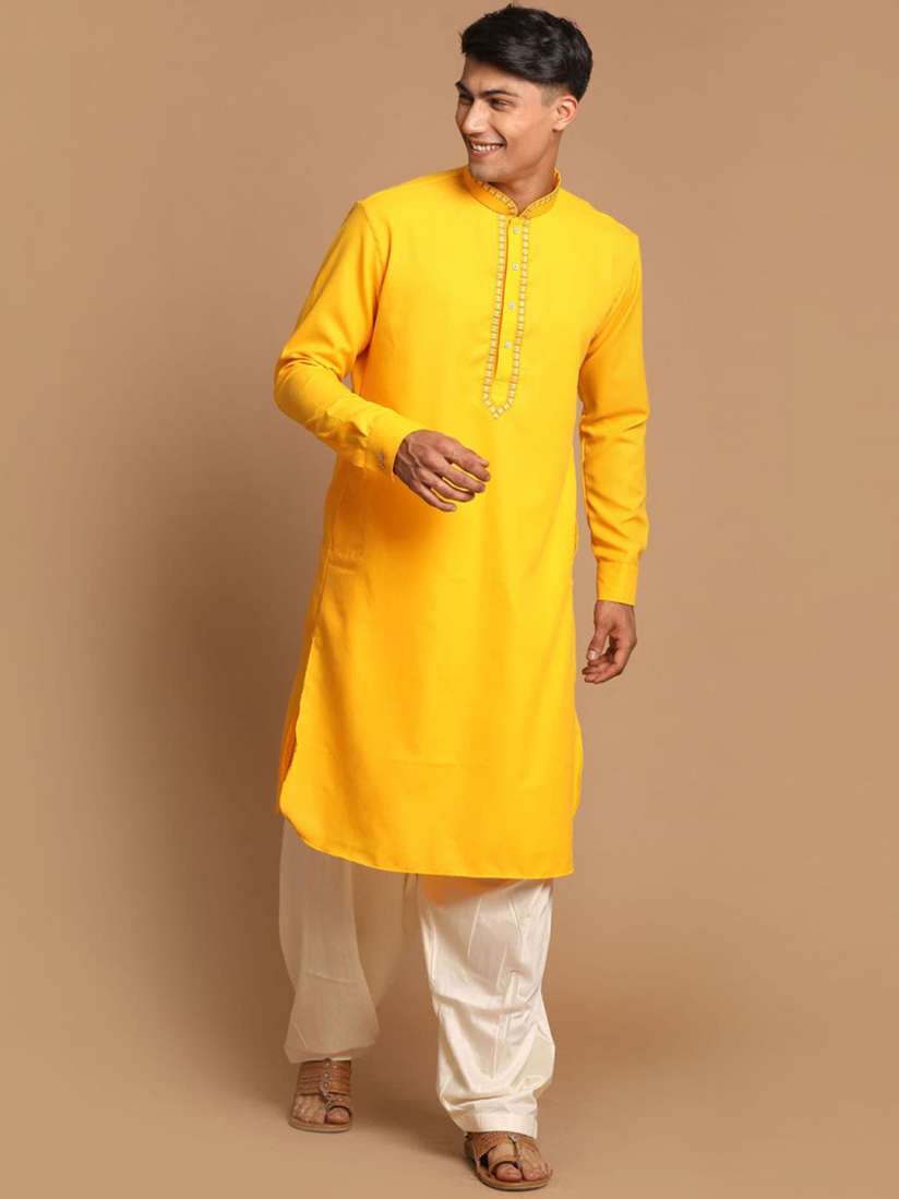 Buy VASTRAMAY Men Yellow Empire Kurti with Dhoti Pants Kurta Sets for Men 19972234 Myntra