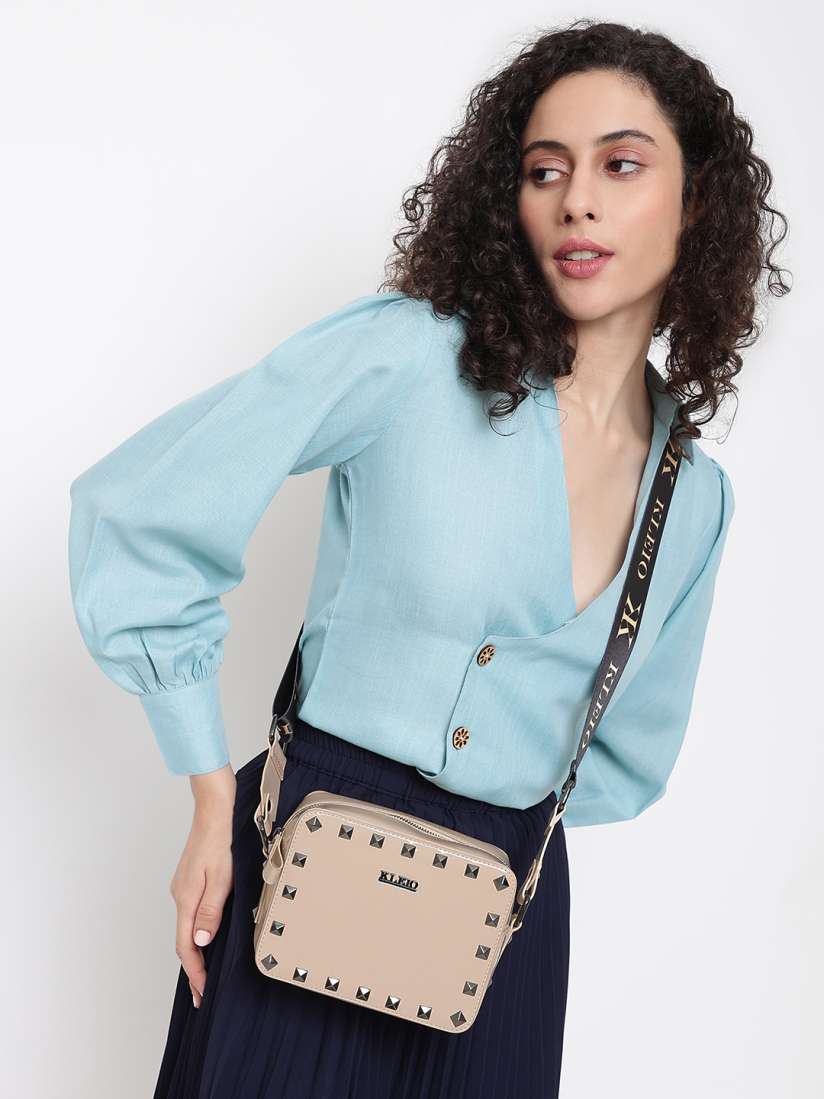 Buy KLEIO Cream Coloured PU Structured Cross Body Sling Bag Handbags for Women 19979550 Myntra